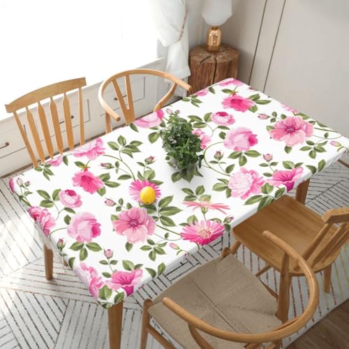 Luxuriöse Rose Rechteckige Tischdecke -76, klein, 152 cm, wasserabweisender, auslaufsicherer, abwischbarer Polyester-Esstisch von SHFYTRHG