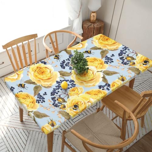 Romantische Blumen Rechteckige Tischdecke -76, klein, 152 cm, wasserabweisender, auslaufsicherer, abwischbarer Polyester-Esstisch von SHFYTRHG