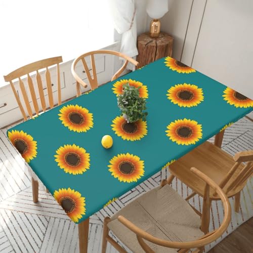 Sonnenblume nahtlos auf grün-blaugrünem Hintergrund Rechteckige Tischdecke -76, klein, 152 cm, wasserabweisender, auslaufsicherer, abwischbarer Polyester-Esstisch von SHFYTRHG