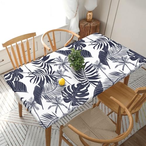 Tropische Palmen Blätter Silhouette Hawaiianisch Rechteckige Tischdecke -76, klein, 152 cm, wasserabweisender, auslaufsicherer, abwischbarer Polyester-Esstisch von SHFYTRHG