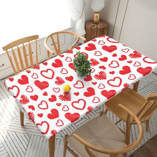 Valentinstag Herz Rechteckige Tischdecke -76, klein, 152 cm, wasserabweisender, auslaufsicherer, abwischbarer Polyester-Esstisch von SHFYTRHG