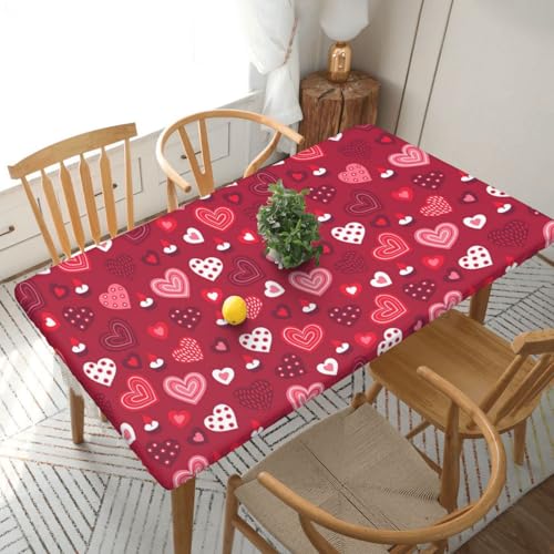 Valentinstag Liebesherz Muster Rechteckige Tischdecke -76, klein, 152 cm, wasserabweisender, auslaufsicherer, abwischbarer Polyester-Esstisch von SHFYTRHG