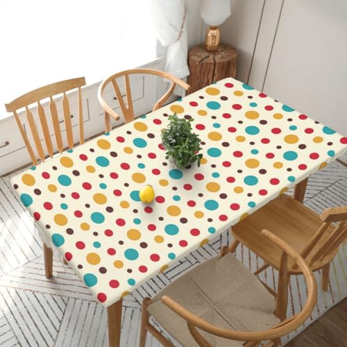 Vintage Polka Dots Rechteckige Tischdecke -76, klein, 152 cm, wasserabweisender, auslaufsicherer, abwischbarer Polyester-Esstisch von SHFYTRHG