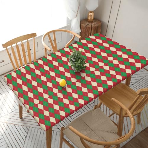 Weihnachtsfarbkombination Rautenmuster Rechteckige Tischdecke -76, klein, 152 cm, wasserabweisender, auslaufsicherer, abwischbarer Polyester-Esstisch von SHFYTRHG