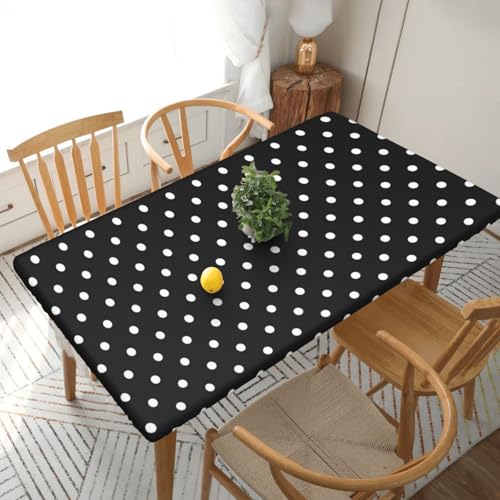 Weiß Schwarz Polka Dot Rechteckige Tischdecke -76, klein, 152 cm, wasserabweisender, auslaufsicherer, abwischbarer Polyester-Esstisch von SHFYTRHG