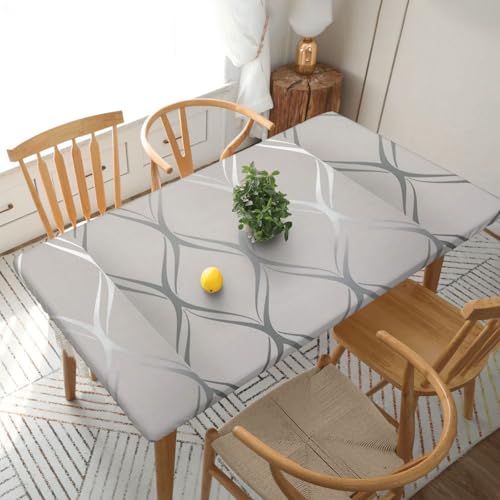 Welle Geometrisch Grau Silber Rechteckige Tischdecke -76, klein, 152 cm, wasserabweisender, auslaufsicherer, abwischbarer Polyester-Esstisch von SHFYTRHG