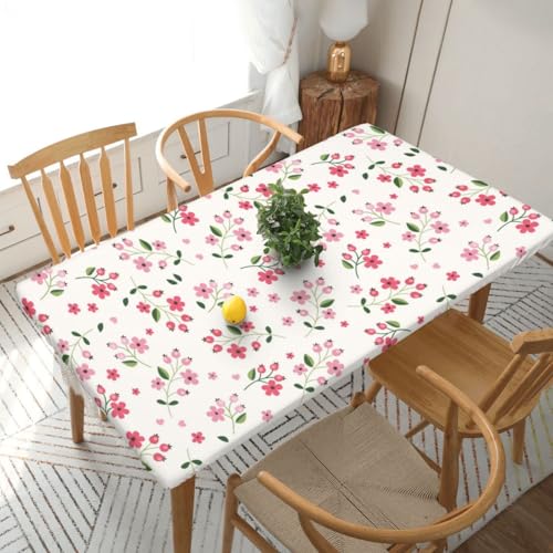 Zarte Blumen Rechteckige Tischdecke -76, klein, 152 cm, wasserabweisender, auslaufsicherer, abwischbarer Polyester-Esstisch von SHFYTRHG