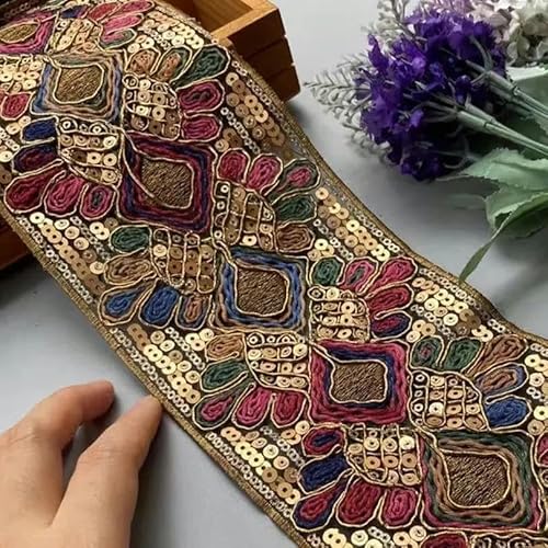 1 Yards Retro-Pailletten-Spitzenbesatz, Stoffband, Tasche, Kleidung, bestickt für Kleidungsstücke, Kopfschmuck, Nähen, handgefertigtes Zubehör-RR01-11,5 cm-Andere von SHHEG