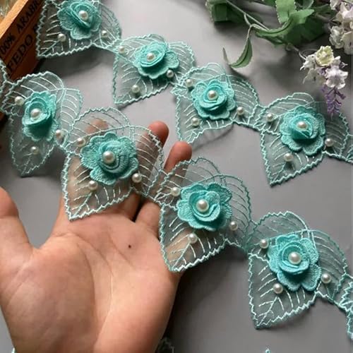 10 Stück/Lot grüne Blütenblatt-Blume Organza-Stickerei Stoff Spitze Patch Besatz Kleidung 3D Perlen Blume Hochzeitskleid DIY Applikation-M04 7x8cm-Andere von SHHEG