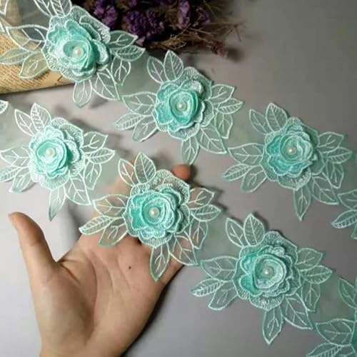 10 Stück/Lot grüne Blütenblatt-Blume Organza-Stickerei Stoff Spitze Patch Besatz Kleidung 3D Perlen Blume Hochzeitskleid DIY Applikation-M06 10cm-Andere von SHHEG