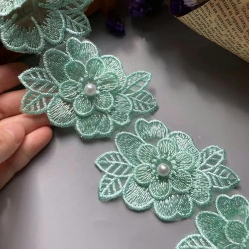 10 Stück/Lot grüne Blütenblatt-Blume Organza-Stickerei Stoff Spitze Patch Besatz Kleidung 3D Perlen Blume Hochzeitskleid DIY Applikation-M13 6cm-Andere von SHHEG