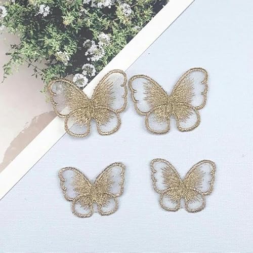 10 Stück 14 Farben Goldfaden-Stickerei Schmetterling Patch Aufnäher Aufnäher Gestickte Patches für Kleidung Cheongsam-Kaffeegold von SHHEG