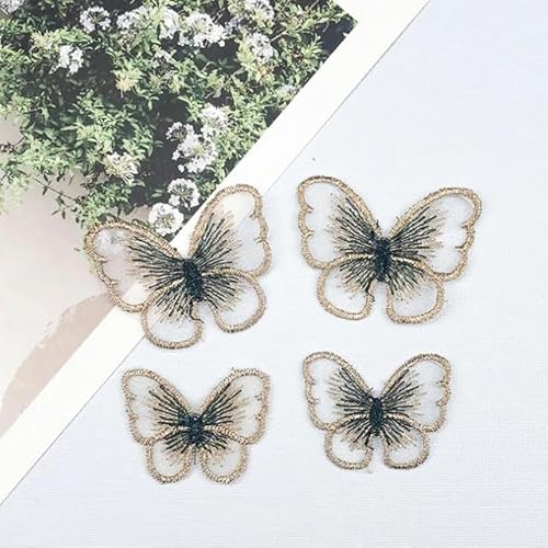 10 Stück 14 Farben Goldfaden-Stickerei Schmetterling Patch Aufnäher Aufnäher Gestickte Patches für Kleidung Cheongsam-Kaffeeschwarz von SHHEG