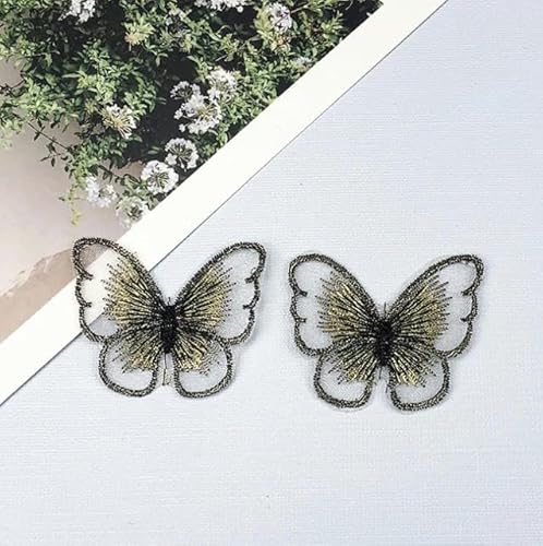 10 Stück 14 Farben Goldfaden Stickerei Schmetterling Patch Aufnäher Aufnäher Gestickte Patches für Kleidung Cheongsam-Schwarzgold von SHHEG