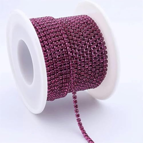 10 Yard bunte Glasklauen-Strasssteine SS6-SS16 Glitzerkristall-Cup-Kettenbesatz zum Nähen von Strass-Cup-Ketten für DIY-Stoffe-10Fuchsia-SS12 (3,0 mm-3,2 mm)-10 Yards von SHHEG