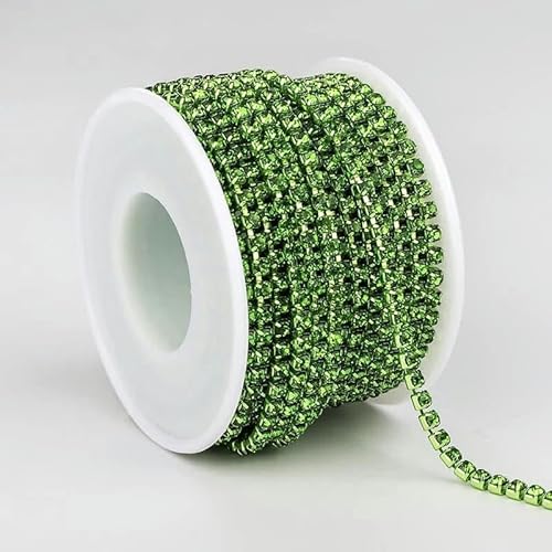 10 Yard bunte Glasklauen-Strasssteine SS6-SS16 Glitzerkristall-Cup-Kettenbesatz zum Nähen von Strass-Cup-Ketten für DIY-Stoffe-13Peridot-SS12 (3,0 mm-3,2 mm)-10 Yards von SHHEG