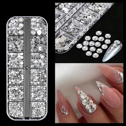 12-Gürtel 3D-Glas AB Kristall Nail Art Strass-Set Flatback Runde Perle Charm Edelsteine Schmuck Diamant mit Werkzeugen für Nail Art-1 von SHHEG