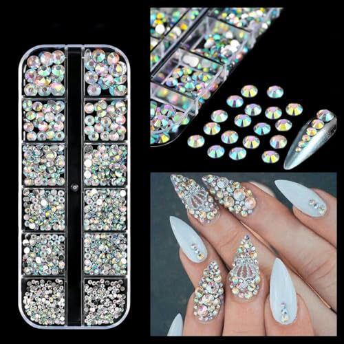 12-Gürtel 3D-Glas AB Kristall Nail Art Strass-Set Flatback Runde Perle Charm Edelsteine Schmuck Diamant mit Werkzeugen für Nail Art-2 von SHHEG