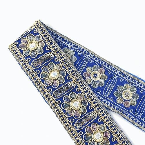 2/5 Yards 45 mm Retro Gold Line Besticktes Spitzenbesatz Paillettenband für Cosplay-Kleidungskragen Dekoratives DIY-Nähzubehör-Blau-45 mm-2 Yards von SHHEG