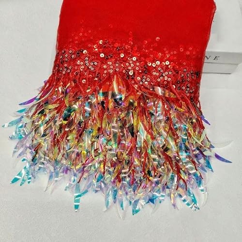 2 Yards, 12 Farben, Weidenblatt-Pailletten, Spitzenquastenstickerei, Fantasy-Fringer, lateinamerikanisches Tanzkleid, Kleidungszubehör, 18 cm, Rot, 2 Yards von SHHEG