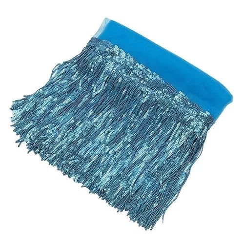 2 Yards 30 cm DIY Hochzeitspartykleid Stoffbesätze Fransen Quaste Pailletten Spitzenband Handarbeit Nähen Kleidung Zubehör-Aqua Blau-30 cm breit-2 Yards von SHHEG