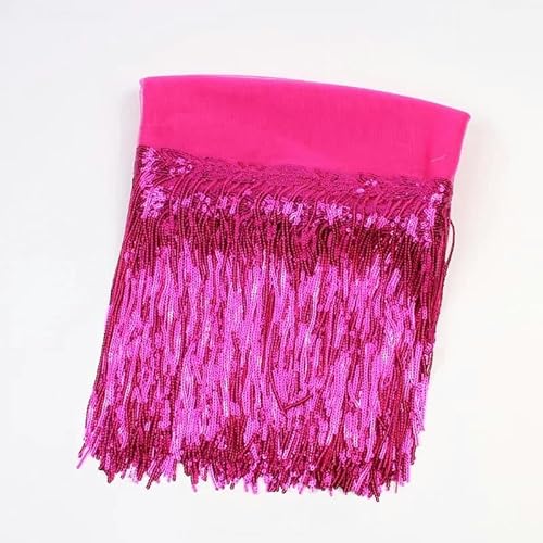 2 Yards 30 cm DIY Hochzeitspartykleid Stoffbesätze Fransen Quaste Pailletten Spitzenband Handarbeit Nähen Kleidung Zubehör-Fuschia-30 cm breit-2 Yards von SHHEG