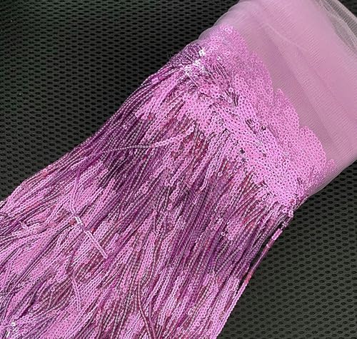 2 Yards 30 cm DIY Hochzeitspartykleid Stoffbesätze Fransen Quaste Pailletten Spitzenband Handarbeit Nähen Kleidung Zubehör-Rosa Lila-30 cm breit-2 Yards von SHHEG