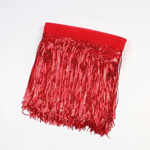 2 Yards 30 cm DIY Hochzeitspartykleid Stoffbesätze Fransen Quaste Pailletten Spitzenband Handarbeit Nähen Kleidung Zubehör-Rot-30 cm breit-2 Yards von SHHEG