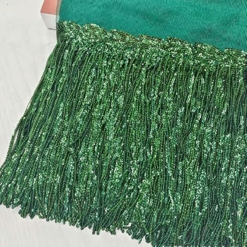 2 Yards 30 cm DIY Hochzeitspartykleid Stoffbesätze Fransen Quaste Pailletten Spitzenband Handarbeit Nähen Kleidung Zubehör-Schwarzgrün-30 cm breit-2 Yards von SHHEG