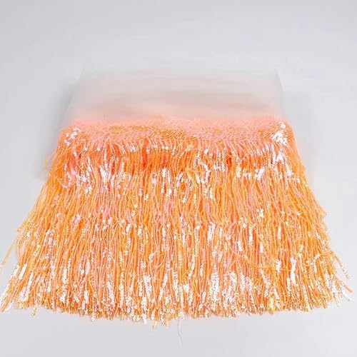 2 Yards 30 cm DIY Hochzeitspartykleid Stoffbesätze Fransen Quaste Pailletten Spitzenband Handarbeit Nähen Kleidung Zubehör-Weiß Orange-30 cm breit-2 Yards von SHHEG