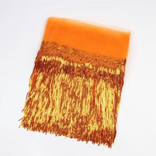 2 Yards 30 cm-Orange-30 cm breit-5 YARDS Stoffbesätze für Hochzeits-, Party- und Kleiderfransen, Pailletten-Spitzenband, handgefertigtes Näh- und Kleidungszubehör von SHHEG