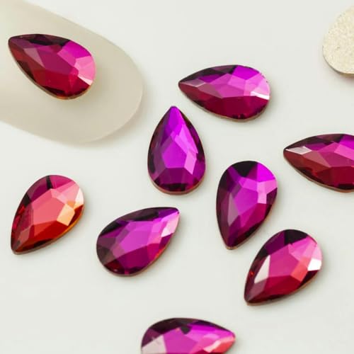 20 Stück 5 x 8 mm Tropfenform, flache Rückseite, Nagelanhänger, Strasssteine, bunte Kristalldiamanten, 3D-Maniküre-Zubehör, Nagelkunst-Dekoration, 5 x 8 mm, Fuchsia von SHHEG