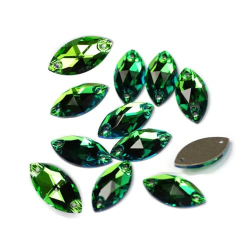 3223 Strasssteine in Pferdeaugenform zum Aufnähen aus Kristallglas mit flacher Rückseite, Qualitätssteine in AAAAA-Qualität für Kleidung, Peridot, 7 x 15 mm, 96 Stück von SHHEG