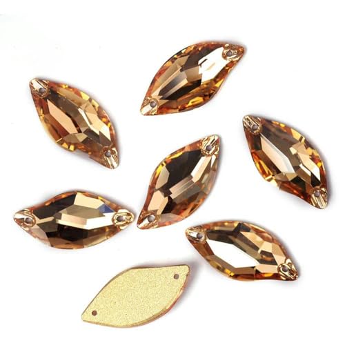 3254 Blatt, alle Farben, S-Form, zum Aufnähen, Strasssteine aus Glaskristall mit flacher Rückseite, Strass-Applikation für Kleider, Golden Shadow, 14 x 30 mm, 24 Stück von SHHEG