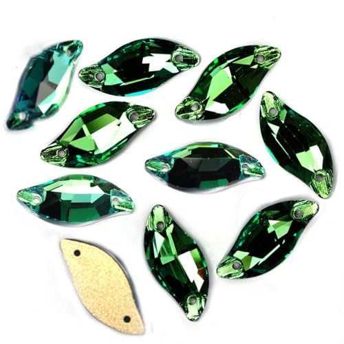 3254 Blatt, alle Farben, S-Form, zum Aufnähen, Strasssteine aus Glaskristall mit flacher Rückseite, Strass-Applikation für Kleider, Peridot, 14 x 30 mm, 24 Stück von SHHEG