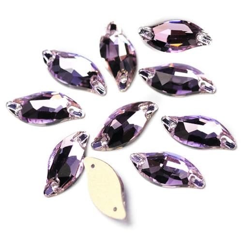 3254 Blatt, alle Farben, S-Form, zum Aufnähen, Strasssteine aus Glaskristall mit flacher Rückseite, Strass-Applikation für Kleider, Violett, 14 x 30 mm, 24 Stück von SHHEG