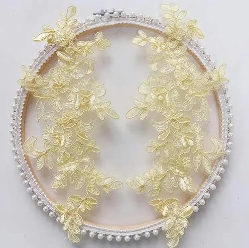 4 Stück/2 Paar zarte Hochzeitsschleier, Kopfschmuck, Spitzenapplikation, Spitzenbesatz, Kleid, DIY, Pailletten-Spitzenzubehör, gelb, 4 Stück von SHHEG