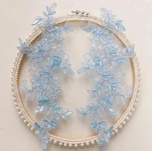 4 Stück/2 Paar zarte Hochzeitsschleier, Kopfschmuck, Spitzenapplikation, Spitzenbesatz, Kleid, DIY, Pailletten-Spitzenzubehör, hellblau, 4 Stück von SHHEG