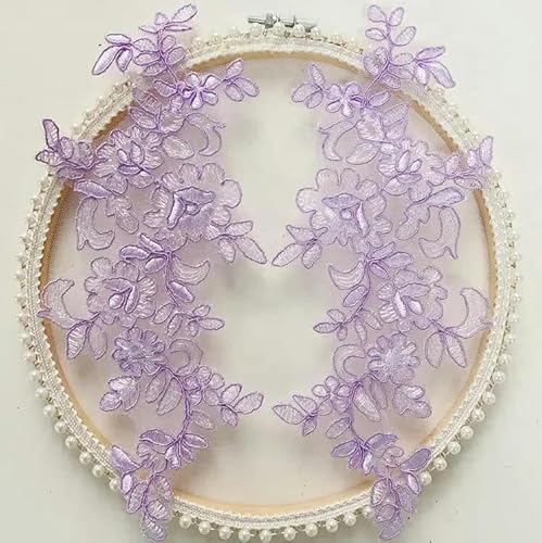 4 Stück/2 Paar zarte Hochzeitsschleier, Kopfschmuck, Spitzenapplikation, Spitzenbesatz, Kleid, DIY, Pailletten-Spitzenzubehör, hellviolett, 4 Stück von SHHEG