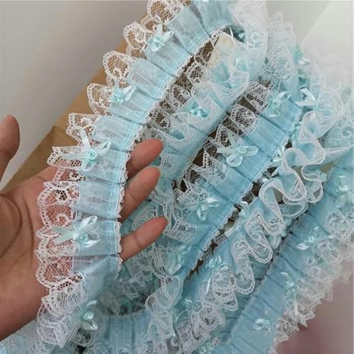 5 cm breiter, wunderschöner, seeblauer Tüllgarn-Spitzenkragen, Applikationen, Bandstickerei, Kleid, Nähstoff für Hochzeiten, 1 Yard von SHHEG