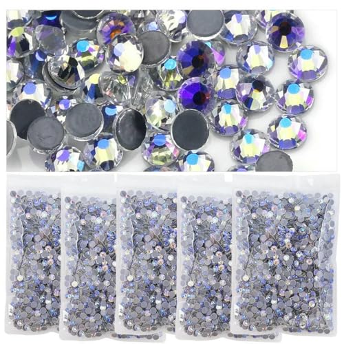 5er-Pack Hotfix-Strasssteine, Glitzer-Strass, flache Rückseite, Kristall, Nagelkunst, Diamant für Kleid, Strass-Dekorationszubehör, Himmelviolett, SS10, 1440 Stück x 5 Beutel von SHHEG