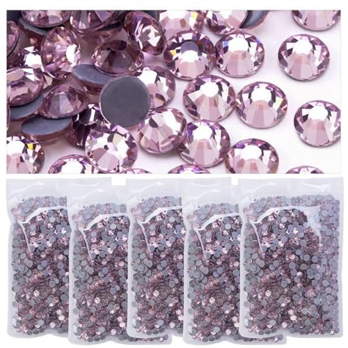 5er-Pack Hotfix-Strasssteine, Glitzer-Strass, flache Rückseite, Kristall, Nagelkunst, Diamant für Kleid, Strass-Dekorationszubehör, Pink, SS12, 1440 Stück x 5 Beutel von SHHEG