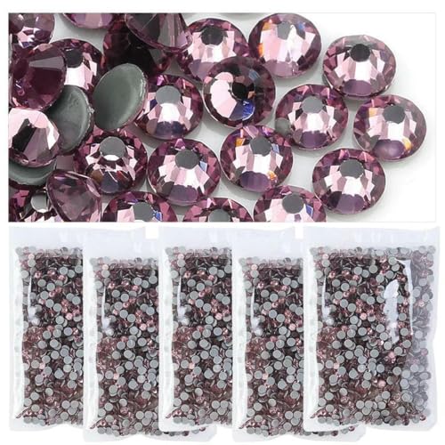 5er-Pack Hotfix-Strasssteine im Großhandel, Glitzer-Strass, flache Rückseite, Kristall, Nagelkunst, Diamant für Kleid, Strass-Dekorationszubehör, Helles Amethyst, SS30, 288 Stück x 5 Beut von SHHEG