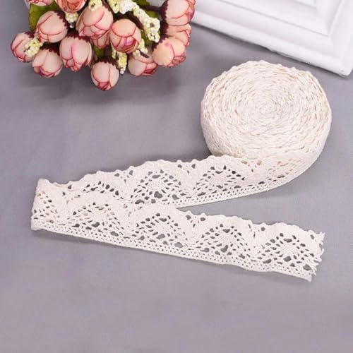 Bestickte weiße Spitzenrolle aus Milchseide, handgefertigtes Stoffband, DIY-Kleidungszubehör, Stoffbesatz zum Nähen, 9,1 m – Beige, 2,7 cm breit – wie abgebildet. von SHHEG