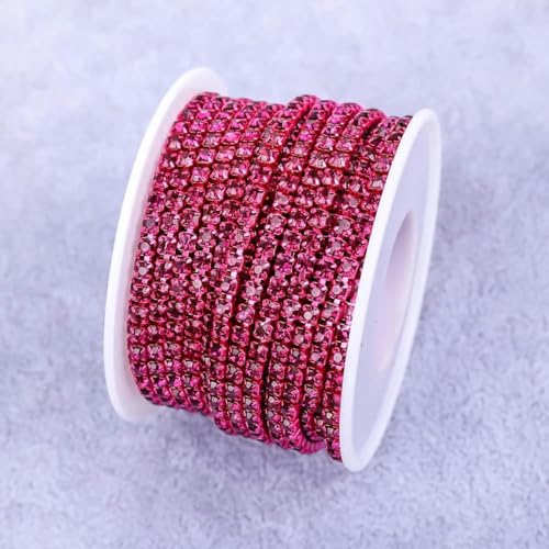 Crystal10 Yard Strass-Besatz, Stein-Cup-Kette, Gold, Diamant-Strass, dekorative Applikation, Kristallbesatz für Kleider, Fuchsia, SS12, 10 Yard von SHHEG