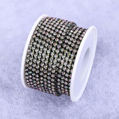 Crystal10 Yard Strass-Besatz, Stein-Cup-Kette, Gold, Diamant-Strass, dekorative Applikation, Kristallbesatz für Kleider, Regenbogen, SS12, 10 Yard von SHHEG