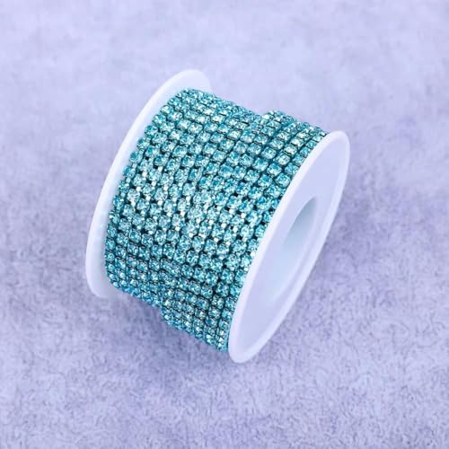 Crystal10 Yard Strass-Besatz, Stein-Cup-Kette, Gold, Diamant-Strass, dekorative Applikation, Kristallbesatz für Kleider-Aquamarin-SS8-10 Yard von SHHEG