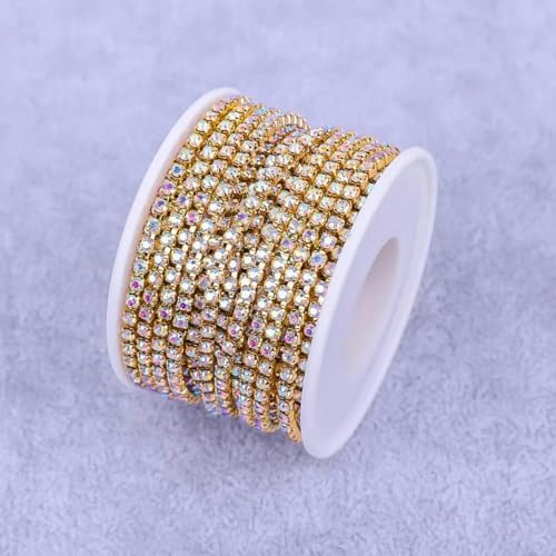 Crystal10 Yard Strassbesatz Steinbecherkette Gold Diamant Strass Dekorative Applikation Kristallbesatz für Kleider-AB mit Gold-SS12-5Yard von SHHEG