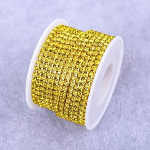 Crystal10 Yard Strassbesatz Steinbecherkette Gold Diamant Strass Dekorative Applikation Kristallbesatz für Kleider-Citrin-SS12-10 Yard von SHHEG