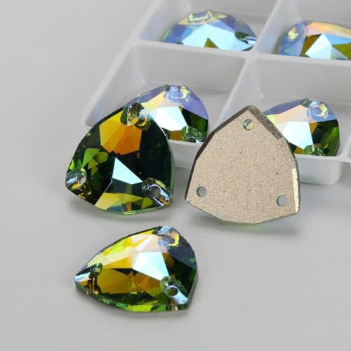 Dickes Glas, Siam-Kristall, AB, Nähsteine, flache Rückseite, zum Aufnähen von Strasssteinen für Kleidungsstücke, Taschen – 214SI Peridot SI – 15 Stück, 22 mm von SHHEG